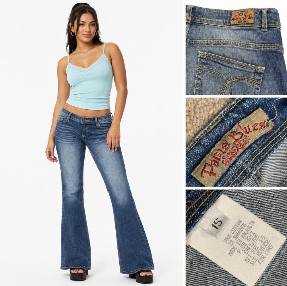 Y2K Indie Sleaze Paris Blues Flare Jeans Jr. Sz 15 Medium Wash Low Rise 2000s